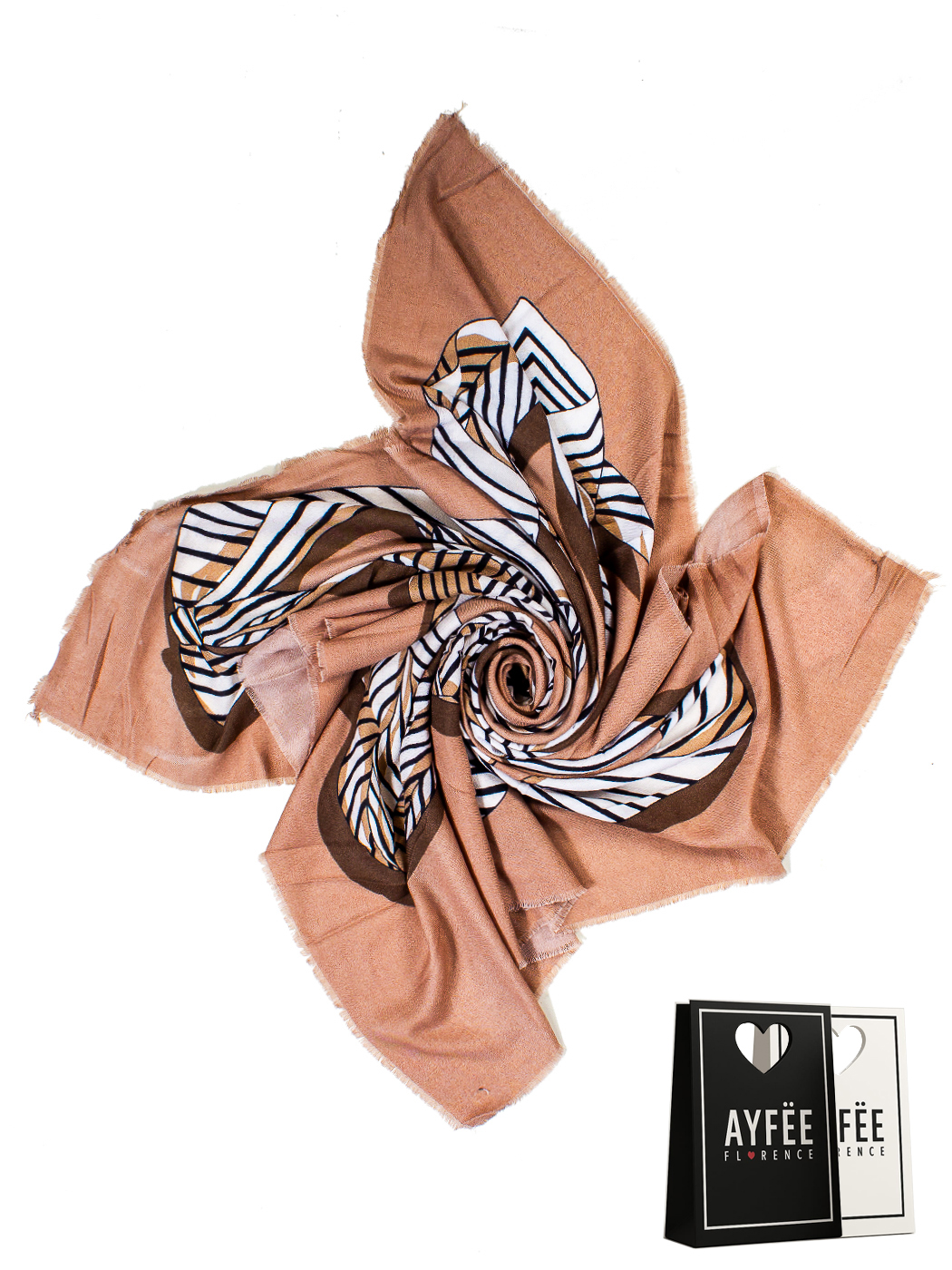 MAXISQUARE STAMPA SCARF DESIGN, CM 140*140, 100% VISCOSE, MADE IN PRC      - BEIGE